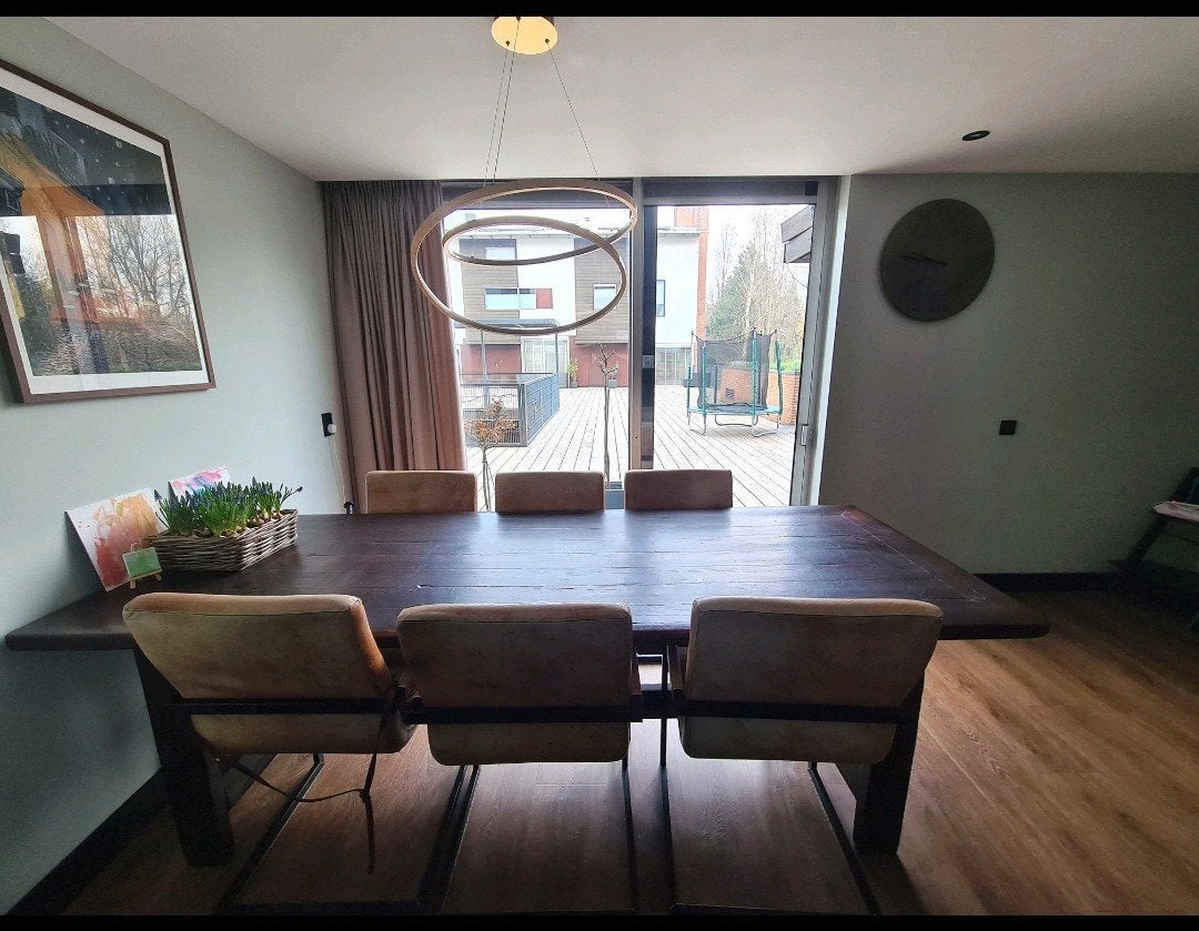Grote opgeknapte (tuin)eettafel, notenkleur, 260x100, Ophalen, Gebruikt, 100 tot 150 cm, 200 cm of meer