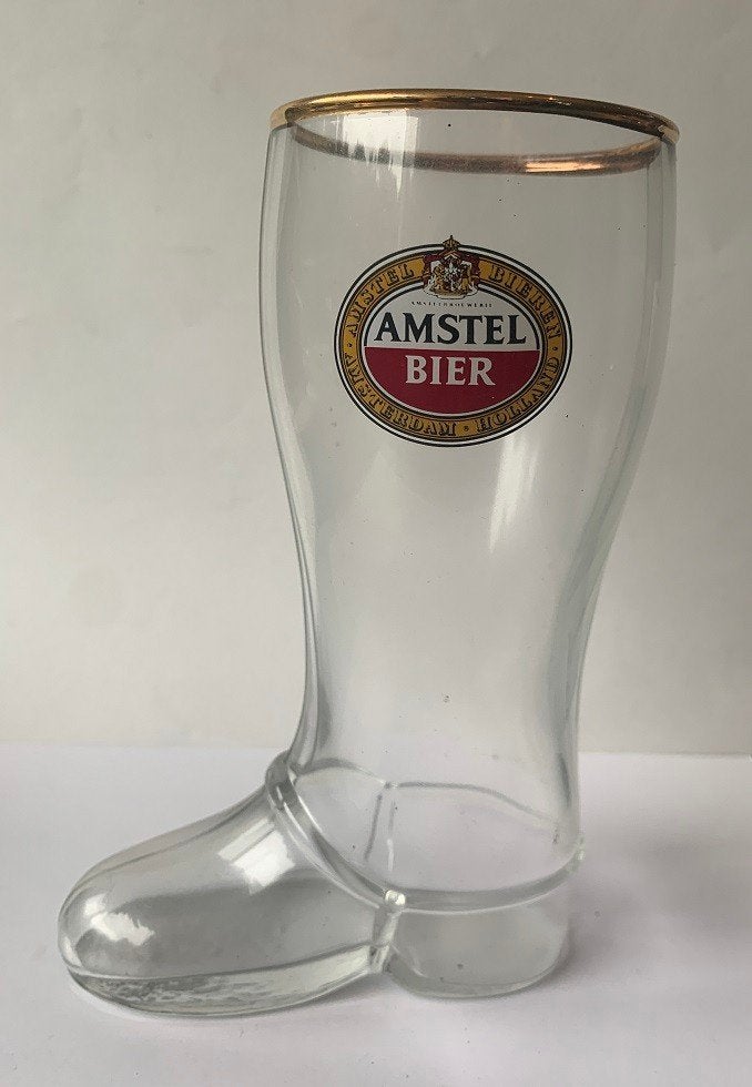 Amstel bierglas in laarsvorm, Ophalen of Verzenden, Zo goed als nieuw, Viltje(s), Overige merken