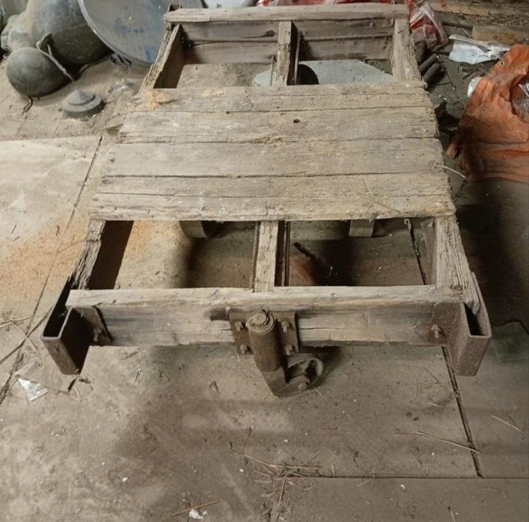 Oud industrieel brocante vintage transportkarretje, Ophalen