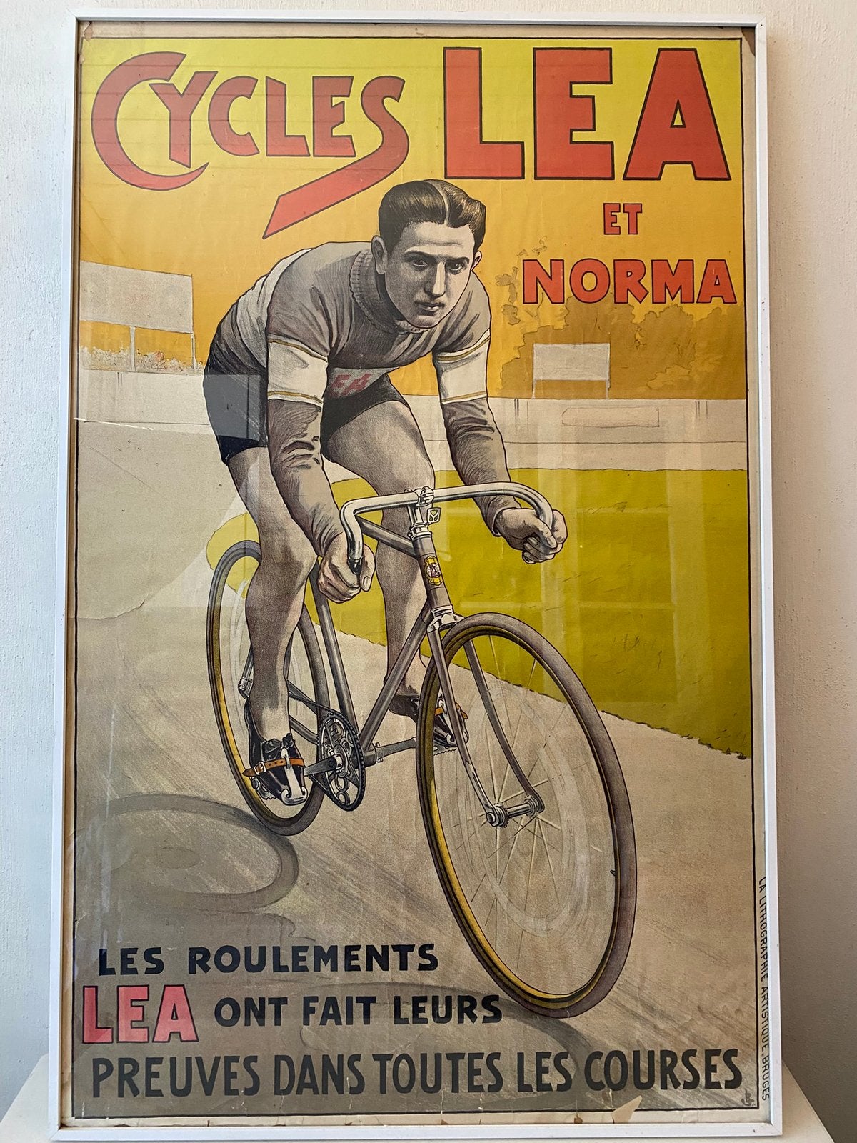 Cycles Lea et Norma grote reclameposter in lijst , jaren 10, Ophalen, Met lijst, Deurposter of groter, Reclame