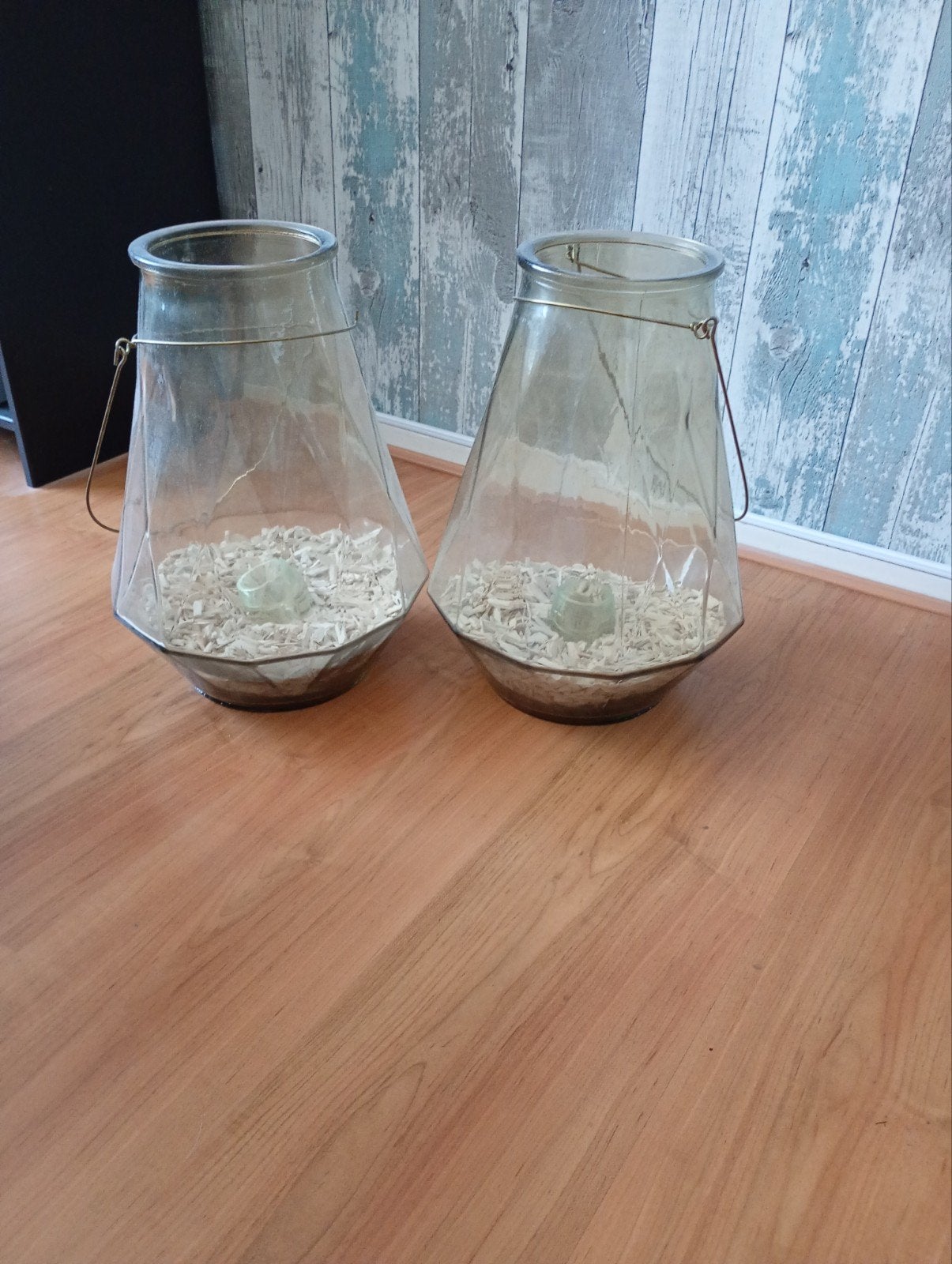 Set van 2 grote glazen windlichten - 38 cm hoog, Windlicht, 38 cm, Ophalen of Verzenden, Glas