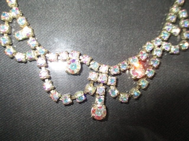 Aurora borealis 2 stuks vintage kristal kettingen, Overige materialen, Gebruikt, Overige kleuren, Ophalen of Verzenden