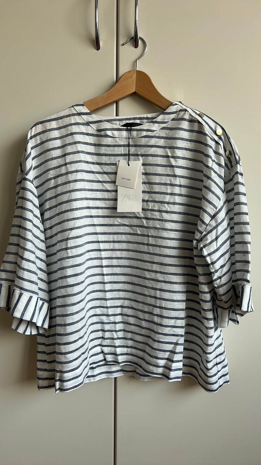 Zara blouse top linnen streep blauw M nieuw, Ophalen of Verzenden, Nieuw, Maat 38/40 (M), Blauw