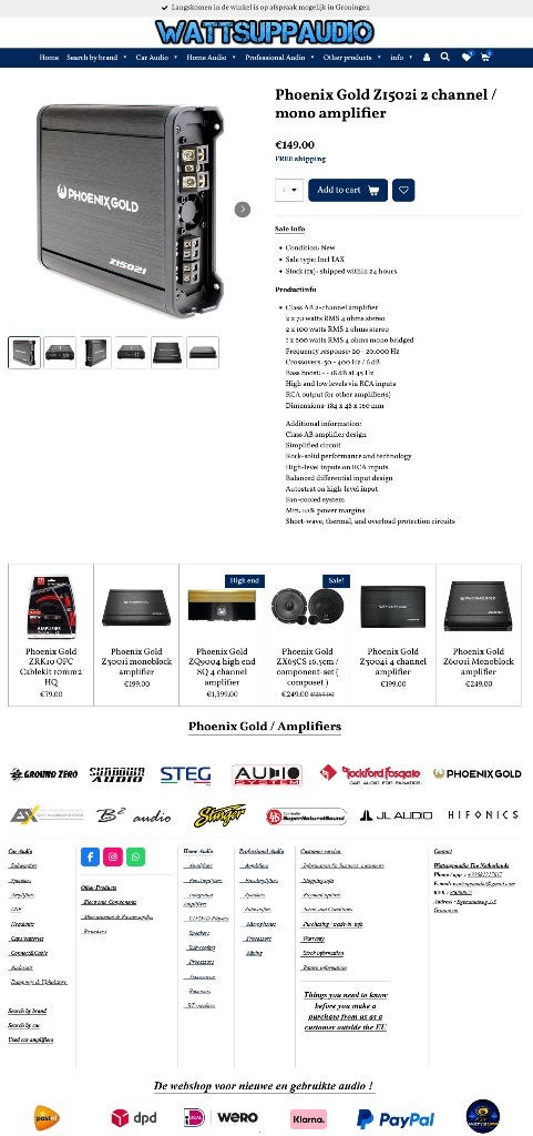 Phoenix Gold Z1502i 2 kanaals / mono versterker, Hifi-Focus, Aalsmeerderweg 173 1432 CL, Aalsmeer, Nieuw, Ophalen of Verzenden