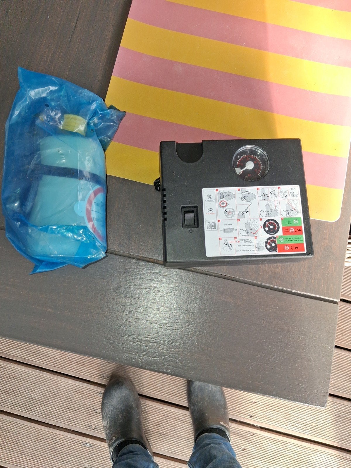 Bandreparatieset met compressor en vloeistof, Ophalen