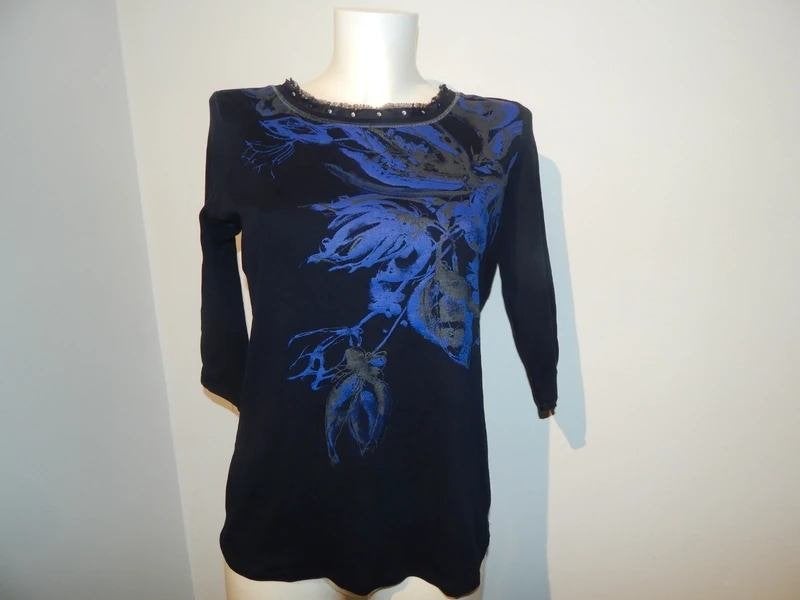 Marccain prachtig truitje paarse print bloem zijde randje N4, Kleding | Dames, T-shirts, Maat 38/40 (M), Zo goed als nieuw, Lange mouw