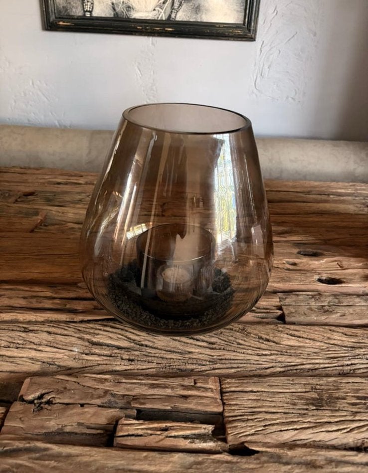 Tasman smokey XL windlicht inc bubble glas en steentjes, Ophalen of Verzenden, Zo goed als nieuw, Glas