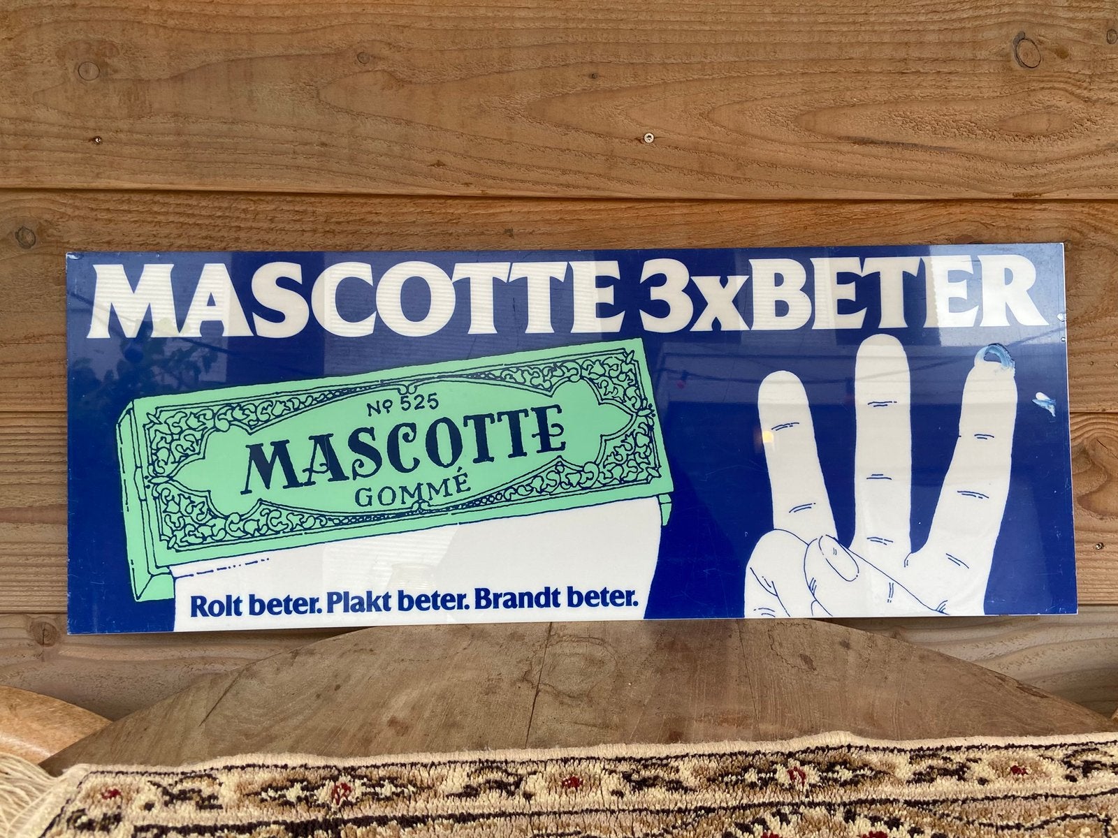 Vintage Mascotte lichtbak plaat kunststof reclame tabak ., Ophalen, Gebruikt, Reclamebord