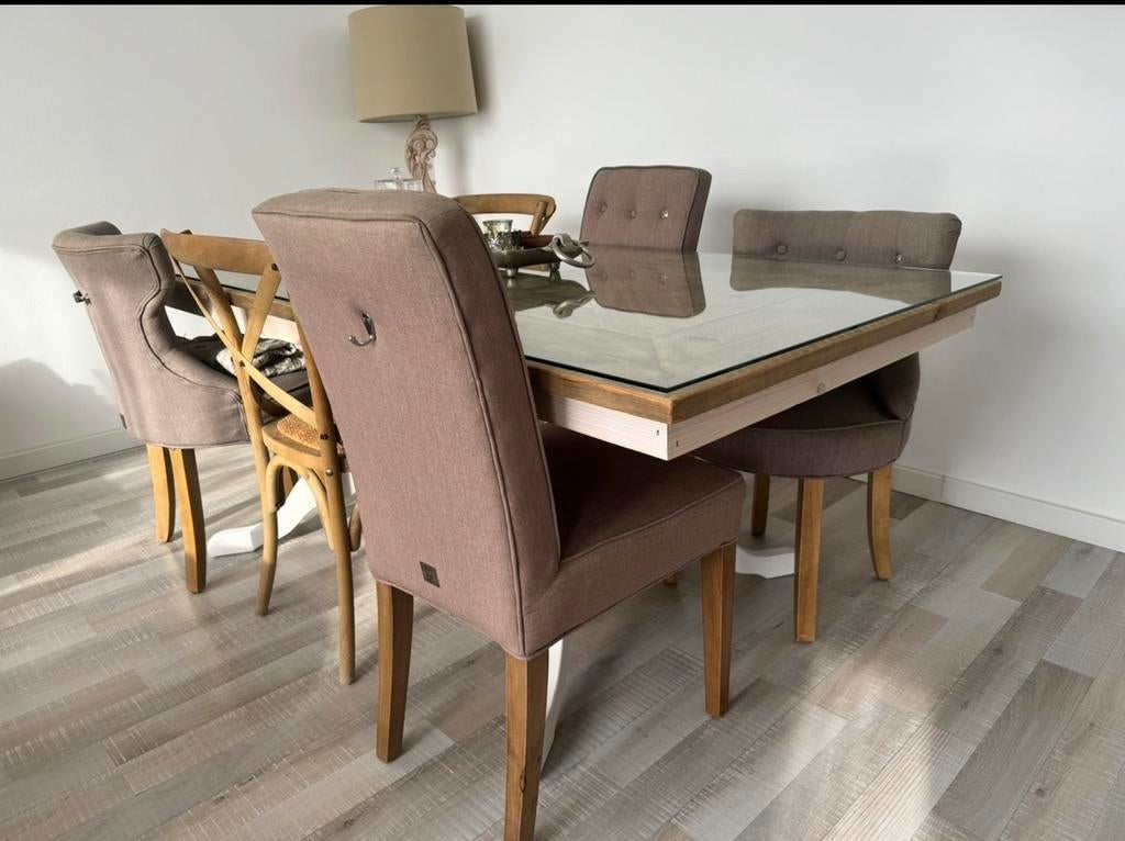 Set van 4 RM eetstoelen en 2 kruisstoelen, Gebruikt, Overige kleuren, Ophalen of Verzenden, Vijf, Zes of meer stoelen
