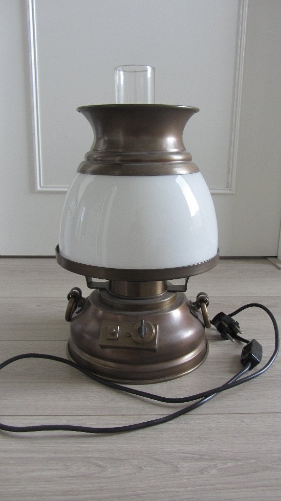 Messing Schemerlamp, Ophalen, Zeventiger jaren, Zo goed als nieuw, Glas