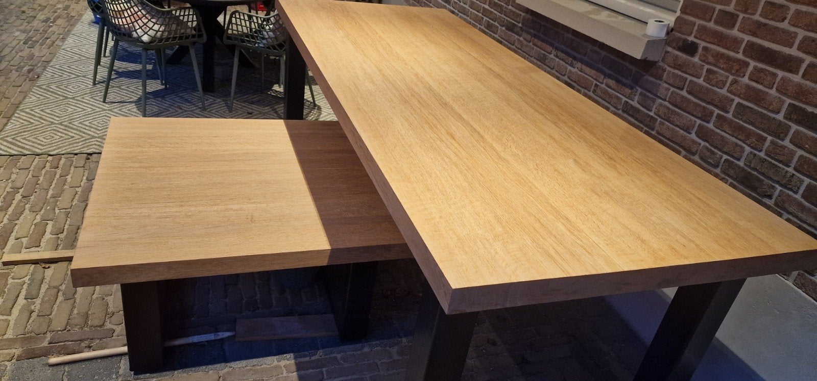 Massief eiken eettafel en salontafel set, Huis en Inrichting, Tafels | Eettafels, Gebruikt, 50 tot 100 cm, 200 cm of meer, Rechthoekig