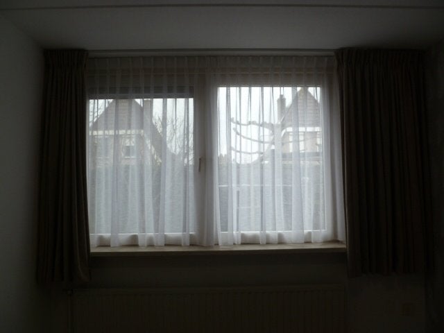 Vitrage (2 delen) met horizontale + verticale streepjes. (4), 226 cm, Vitrage, 143 cm, Wit