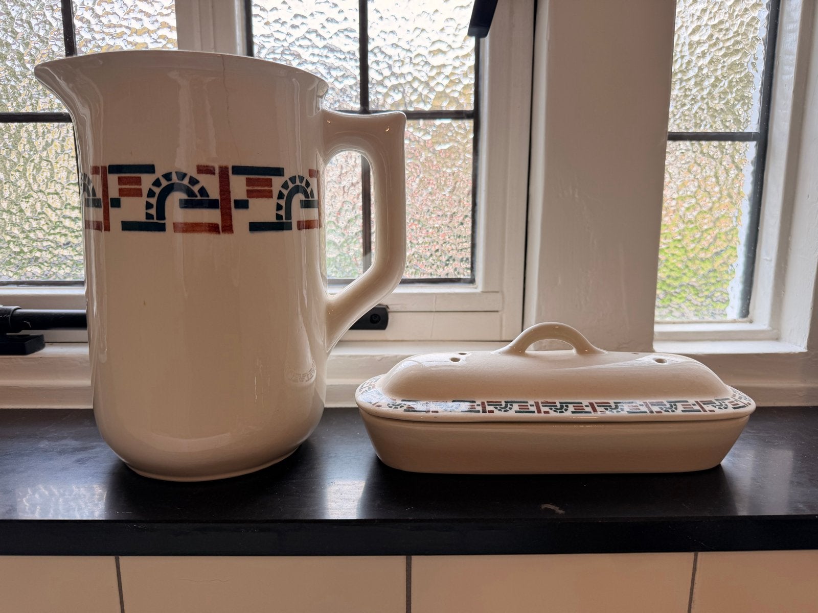 Art Deco Waterkan en Zeepbakje - Vintage Waskomset, Ophalen of Verzenden