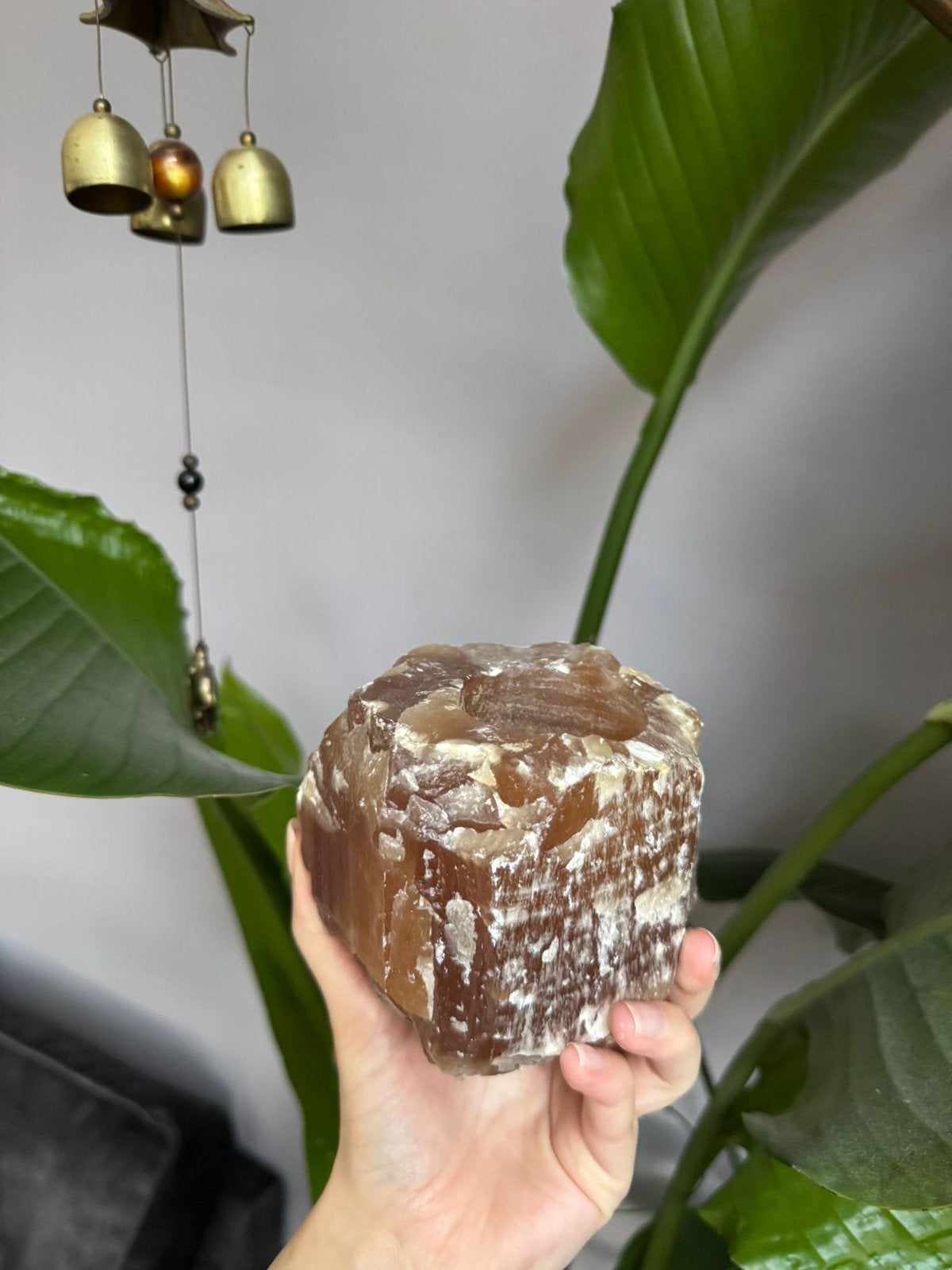 3 x natuurstenen waxinelichthouders, Bruin, Natuurlijk materiaal, Waxinelichthouder, Nieuw