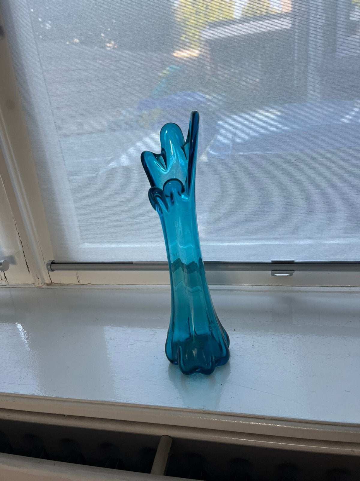 Vintage mondgeblazen 'Swung Vase Turquoise (Jaren '60/'70), Ophalen of Verzenden