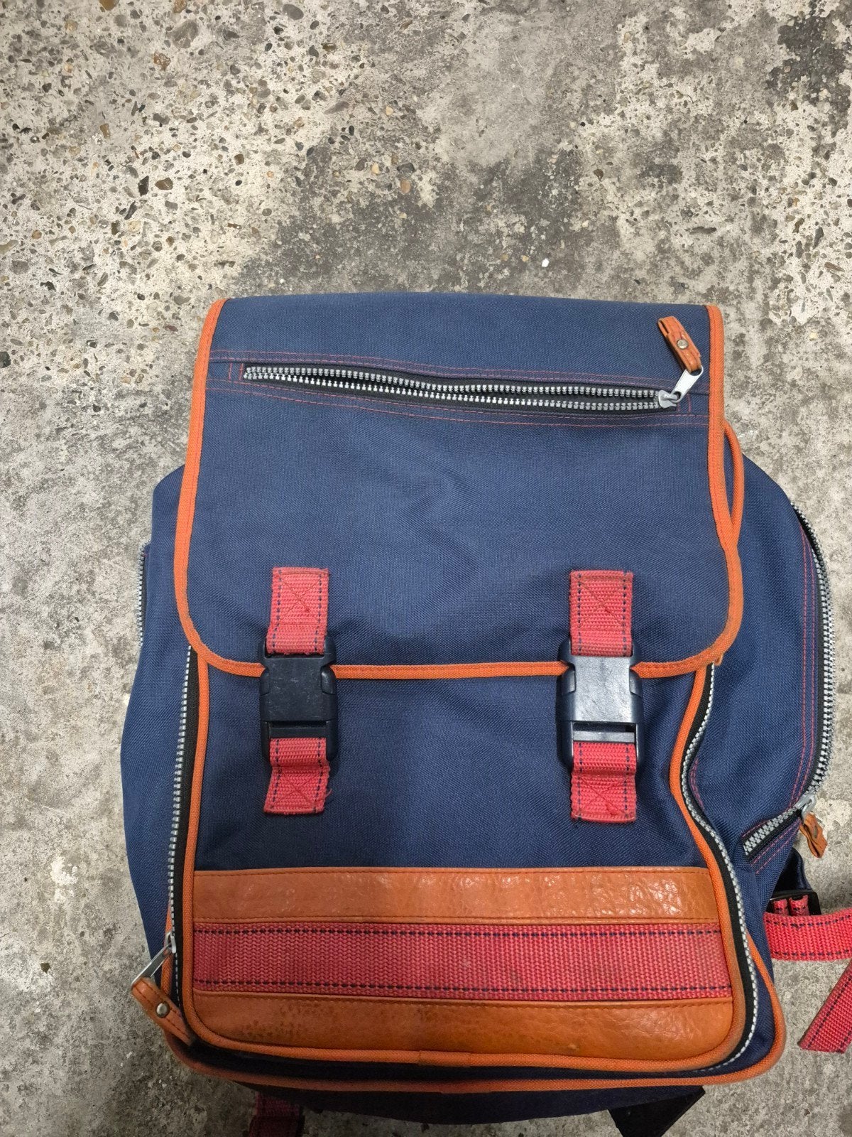 Vintage Rugzak - Blauw met Oranje Details, Gebruikt, 25 tot 40 cm, 30 tot 45 cm, Ophalen