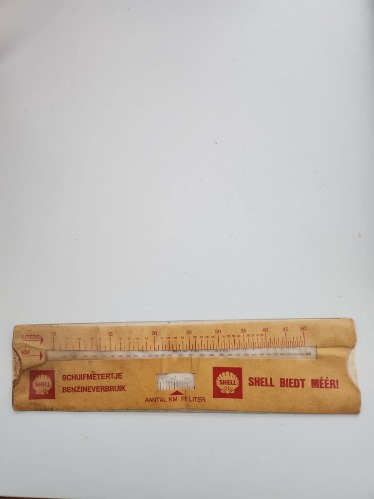 Vintage Shell Schuifmetertje Benzineverbruik, Verzenden, Gebruikt, Gebruiksvoorwerp