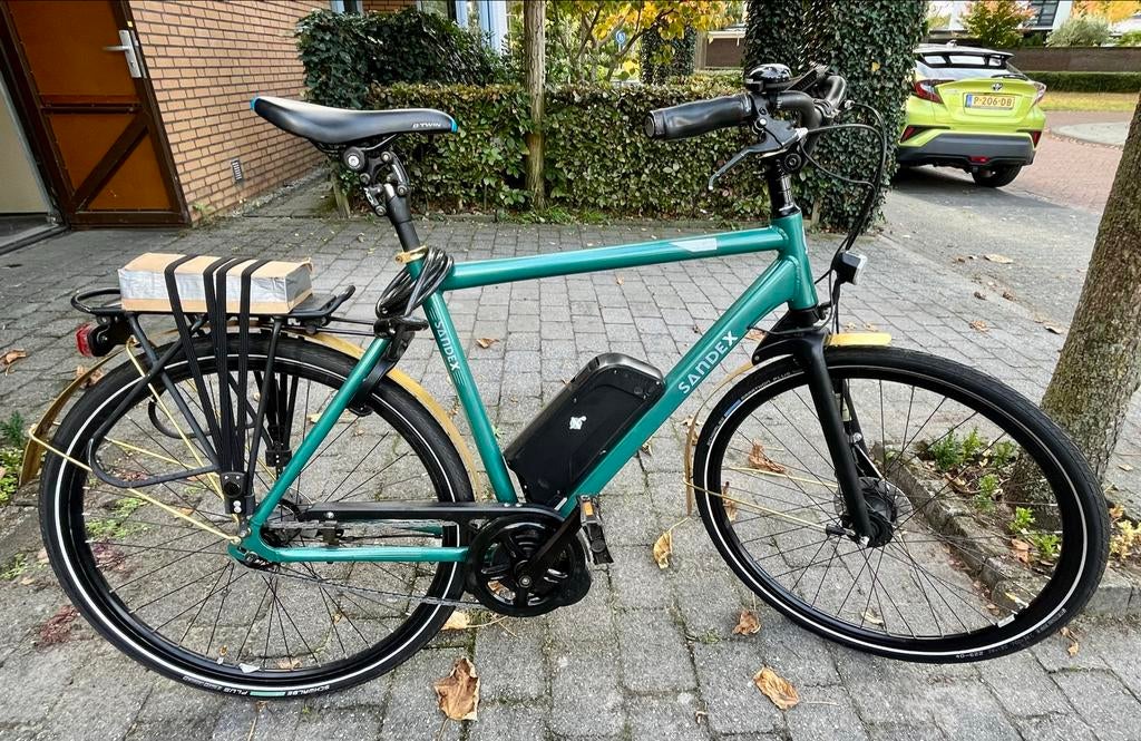 Elektrische herenfiets Sandex - Groen/Goud Uniek exemplaar, Fietsen en Brommers, Elektrische fietsen, Ophalen, Gebruikt, Overige merken
