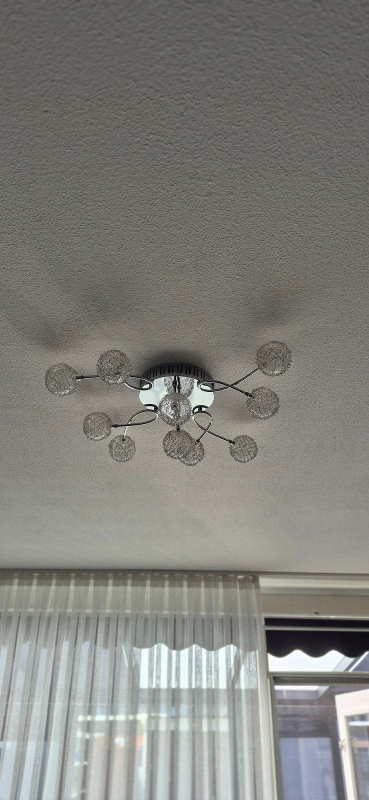 Moderne Saloon Plafondlamp met 9 Lichtpunten, Zilver, Modern, Overige fittingen, Ophalen of Verzenden