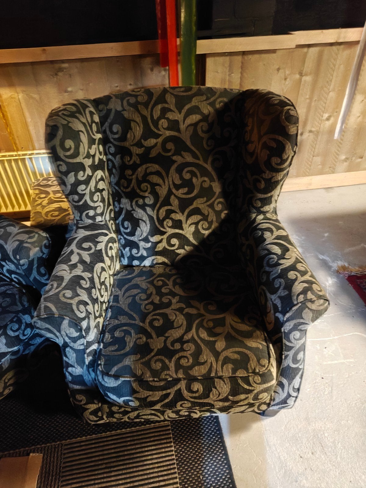 Twee comfortabele fauteuils met barokprint, Huis en Inrichting, Fauteuils, Ophalen, Gebruikt, 75 tot 100 cm, Stof