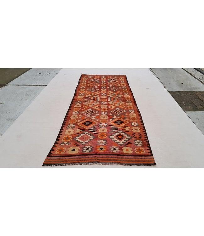 Vintage Kelim Kleed Vloerkleed Tapijt Handgeweven 337x132 cm, Huis en Inrichting, Stoffering | Tapijten en Kleden, 100 tot 150 cm