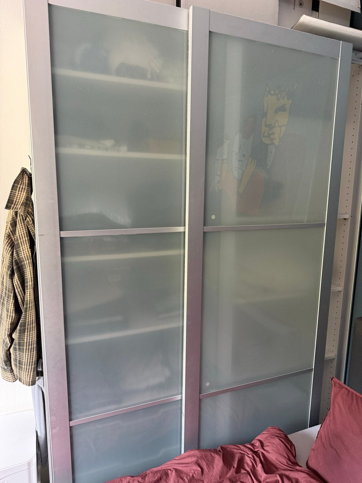 Ikea Pax Schuifdeuren (2 stuks) - Frosted Glas/Aluminium, Huis en Inrichting, Ophalen, Gebruikt, 100 tot 150 cm, 200 cm of meer