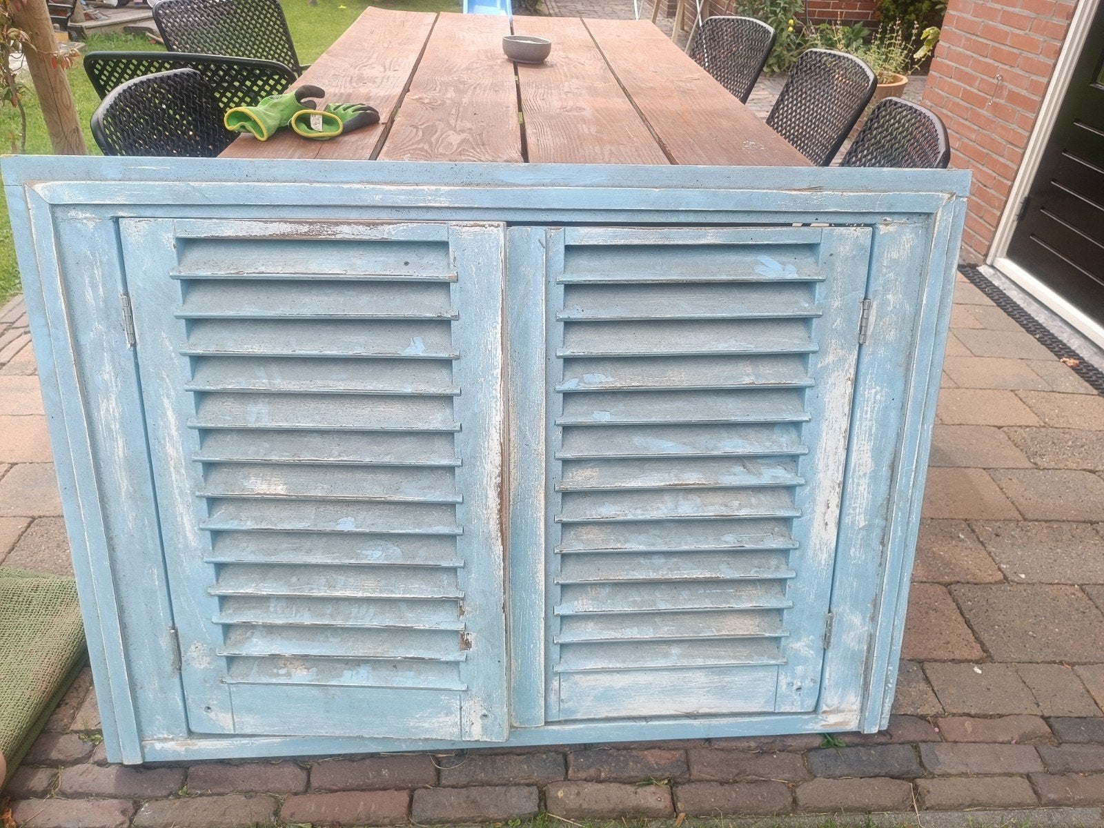 luiken - Blauw houten raamwerk, Gebruikt, Overige typen, Minder dan 200 cm, Hout