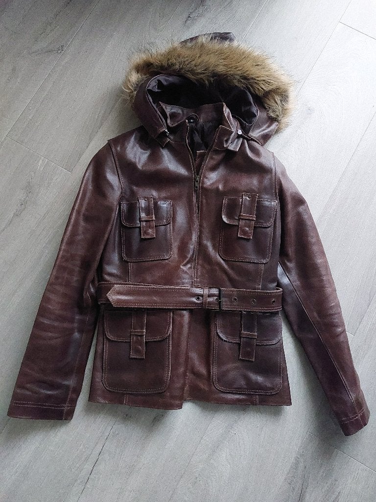 Leren jas, bruin, met voering, maat M, Kleding | Dames, Ophalen of Verzenden, Zo goed als nieuw, Maat 38/40 (M), Bruin