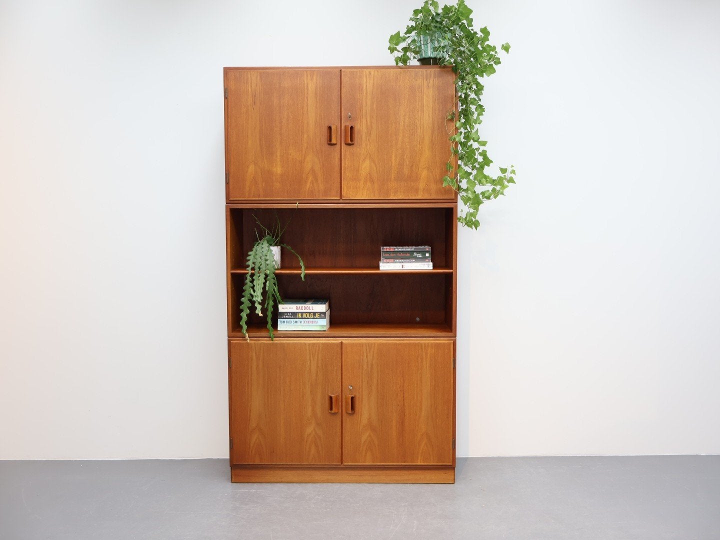 Deens vintage wandmeubel 3 delig teak, Huis en Inrichting, Kasten | Wandmeubels, Ophalen, Søborg møbler, Teakhout, 150 tot 200 cm