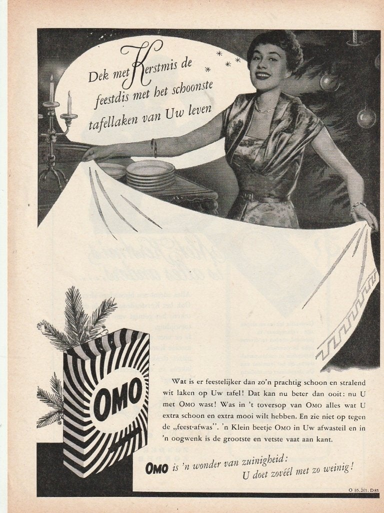 Retro reclame 1952 Omo wasmiddel Kerstmis feest, Verzenden, Overige typen