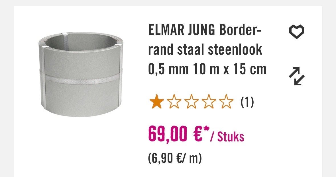 ELMAR JUNG Border-rand staal steenlook 10m x 15cm, Ophalen, Overige materialen, 100 tot 200 cm, Nieuw