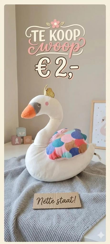 Zwaan knuffel met kroontje - Zo goed als nieuw, Kinderen en Baby's, Speelgoed | Knuffels en Pluche, Ophalen, Overige typen, Zo goed als nieuw