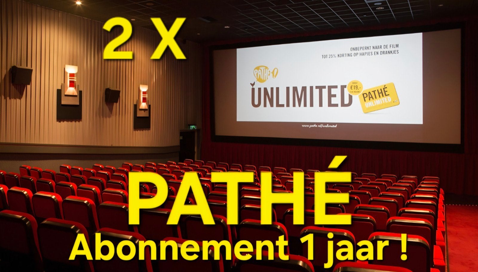 2 X Bioscoop Pathé 1 jaar abonnement unlimited / onbeperkt !, Twee personen, Vrijkaartje alle films