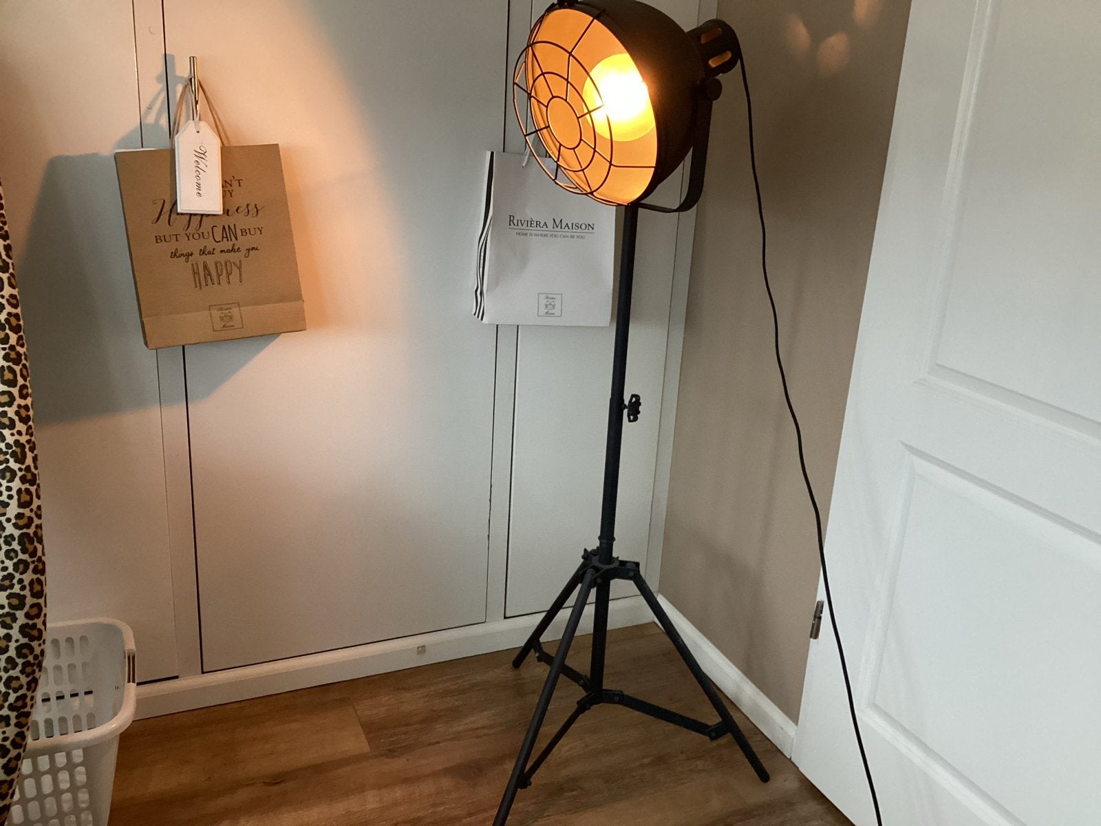 Industriële staande schemerlamp met dimmer, z.g.a.n., Ophalen, 100 tot 150 cm, E27 (groot), Zo goed als nieuw