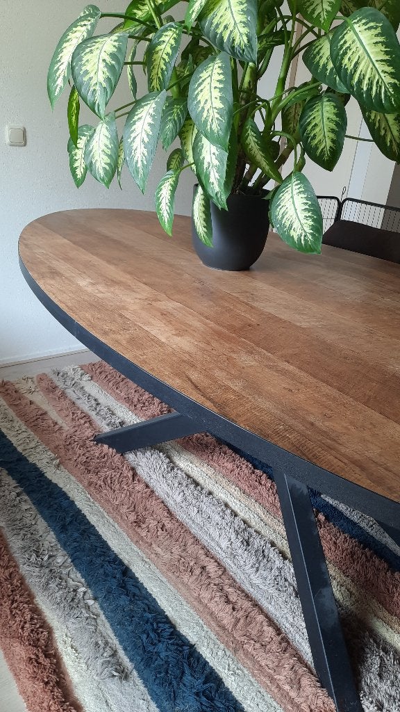Eettafel ovaal Lamulux kleur Old Teak 250 x 128 x 78, Huis en Inrichting, Ophalen, Gebruikt, 100 tot 150 cm, Teakhout