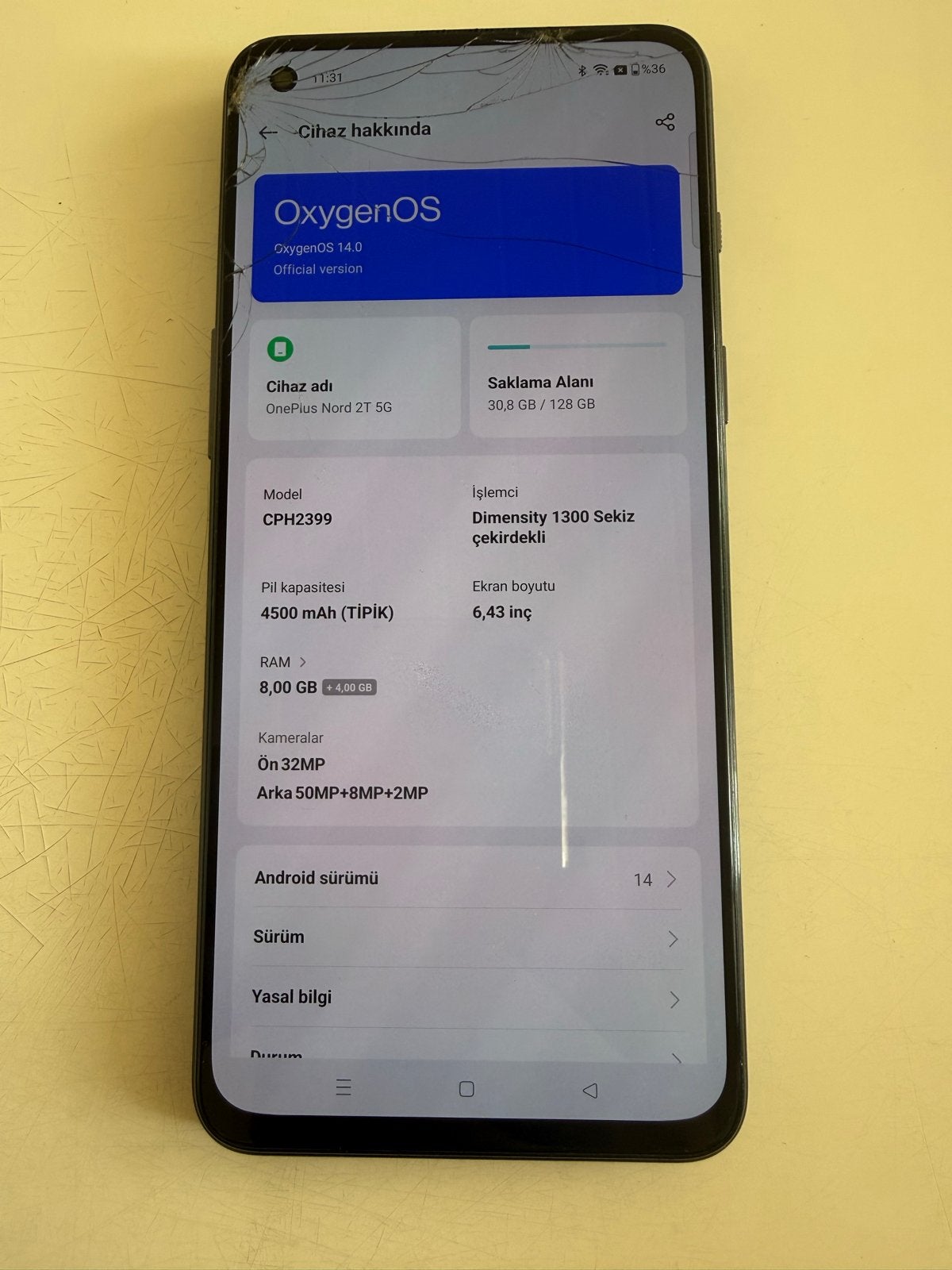 OnePlus Nord 2T 5G - 128GB/8GB RAM - Barsten scherm, Ophalen, Gebruikt, Overige modellen, Zonder simlock