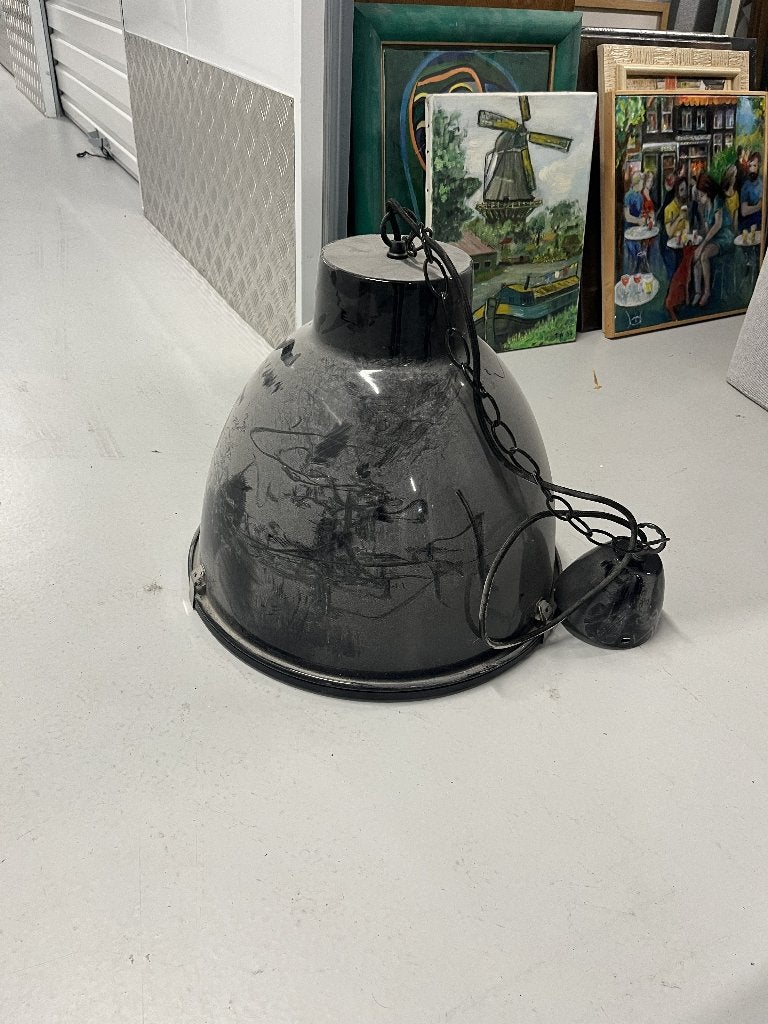 Industriële zwarte hanglamp, Ophalen, Overige materialen, Gebruikt, E27 (groot)