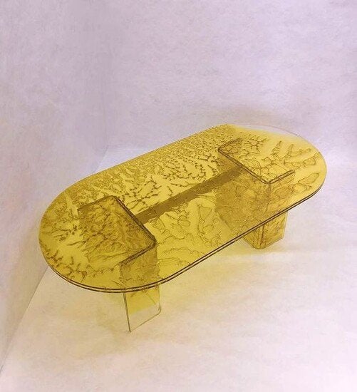 Roberto Giacomucci salontafel - Sketch giallo ovale, acryl, Huis en Inrichting, Ophalen, Overige materialen, 100 tot 150 cm, 50 tot 100 cm