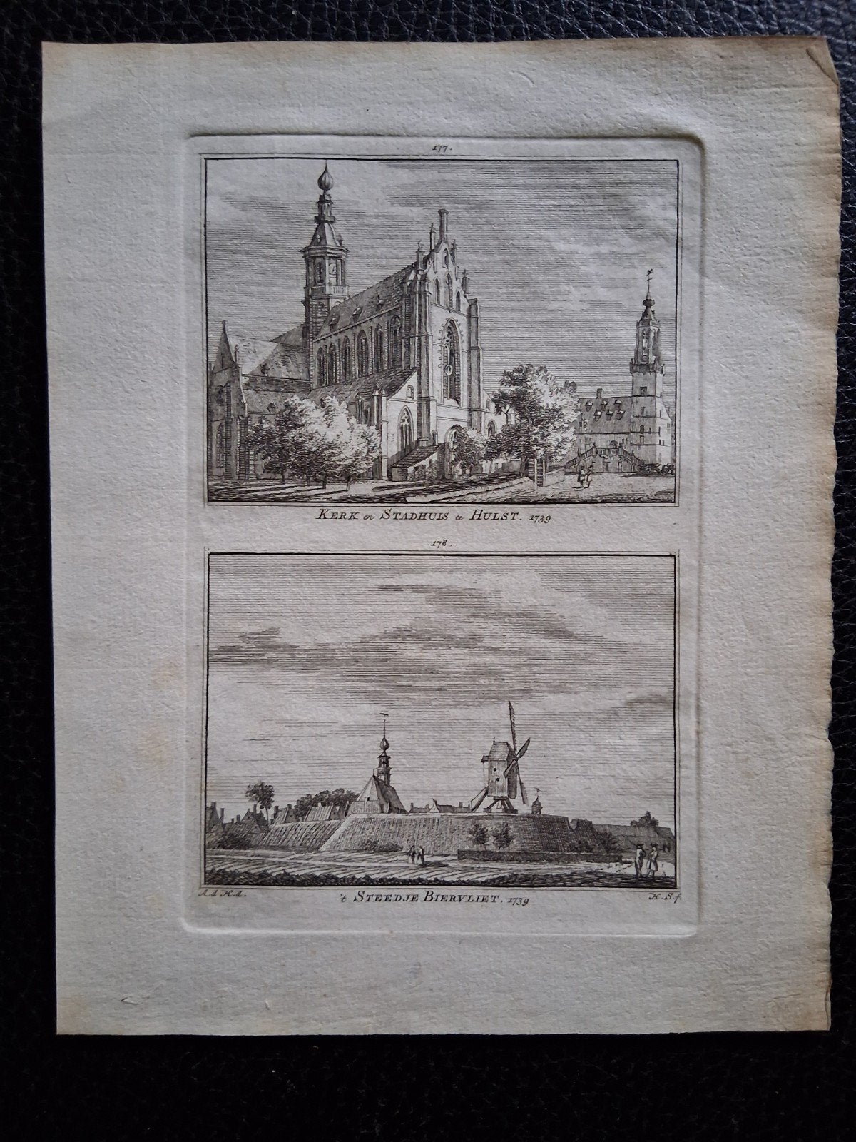 Hulst &  Biervliet, 1739, Ets, Stadsgezicht, Ophalen of Verzenden, Origineel