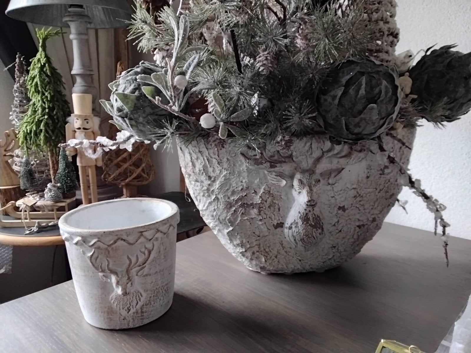 Set prachtige bloempotten met hertenkop rond en ovaal, Tuin en Terras, Bloempotten, Ophalen, Aardewerk