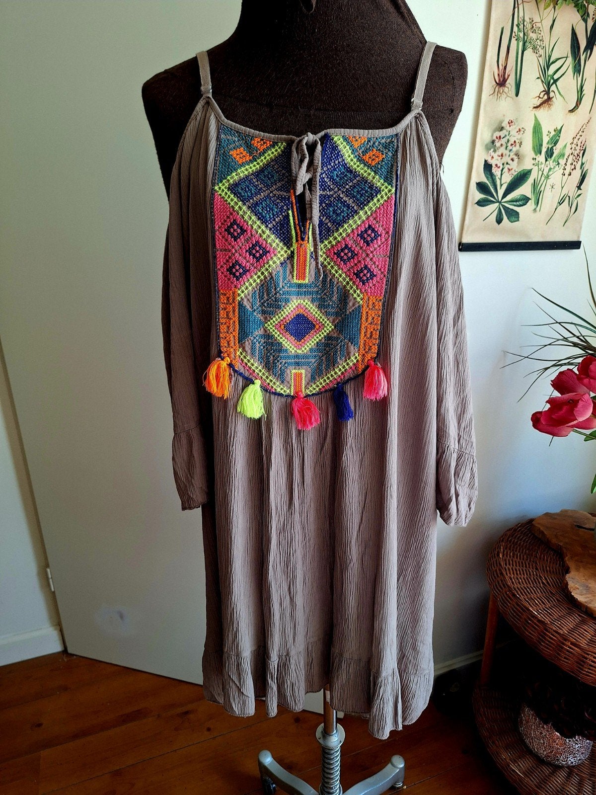 Tuniek open schouders xl xxl ibiza style boho  beige, Ophalen of Verzenden, Gedragen, Maat 46/48 (XL) of groter, Beige