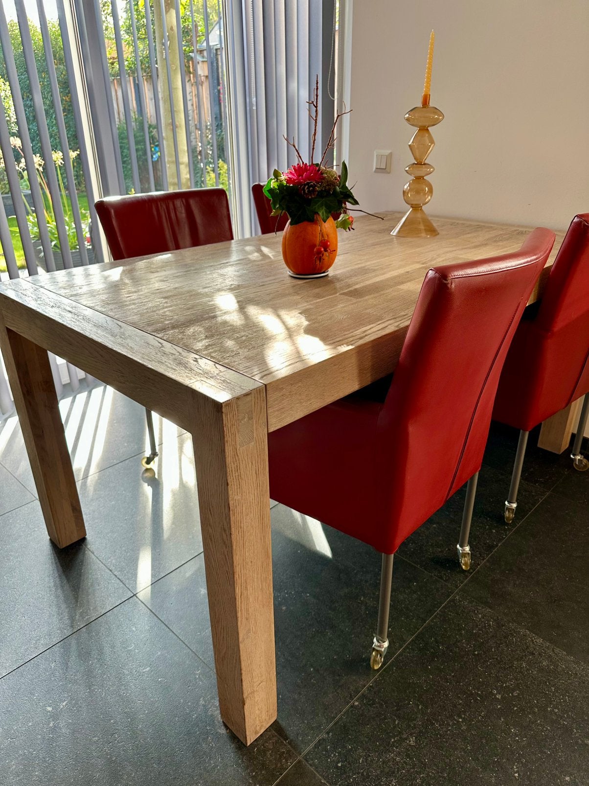 Massief eiken eettafel white wash afwerking, Ophalen, Gebruikt, 50 tot 100 cm, 150 tot 200 cm