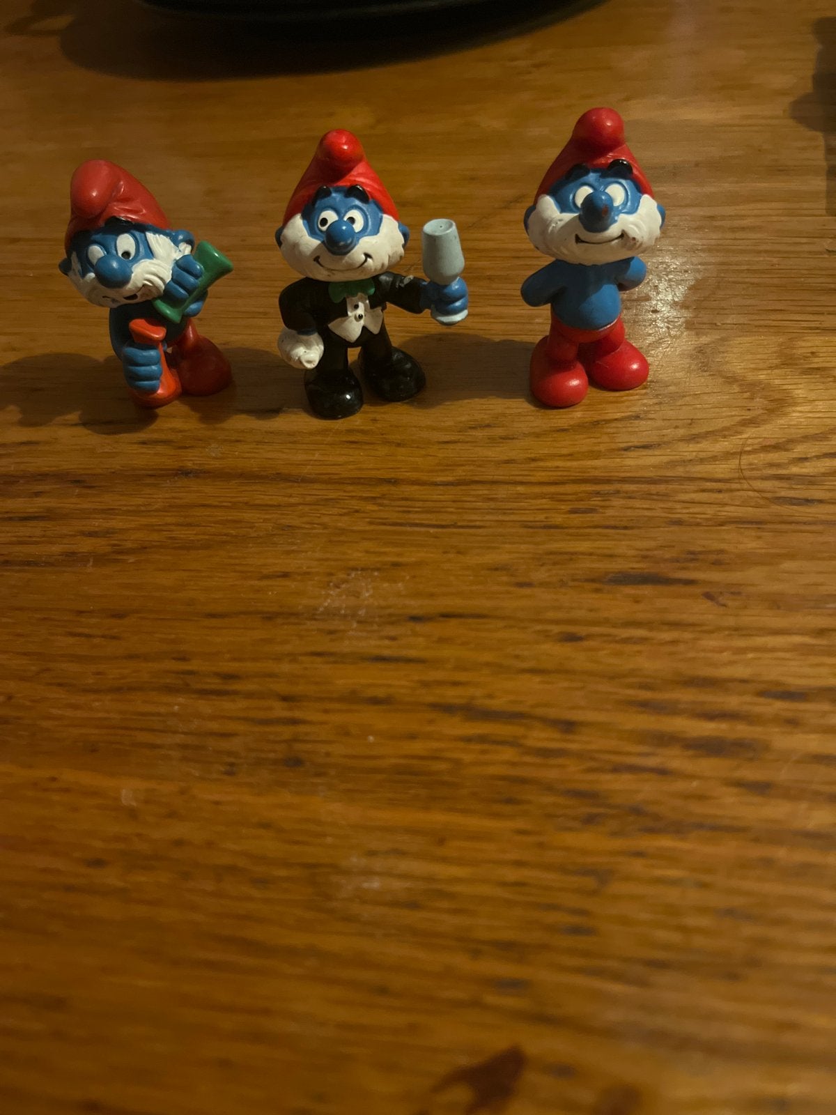 Set van 3 Smurfen beeldjes: Brilsmurf, Feestsmurf en Smurf, Verzamelen, Smurfen, Ophalen of Verzenden, Gebruikt, Verschillende Smurfen