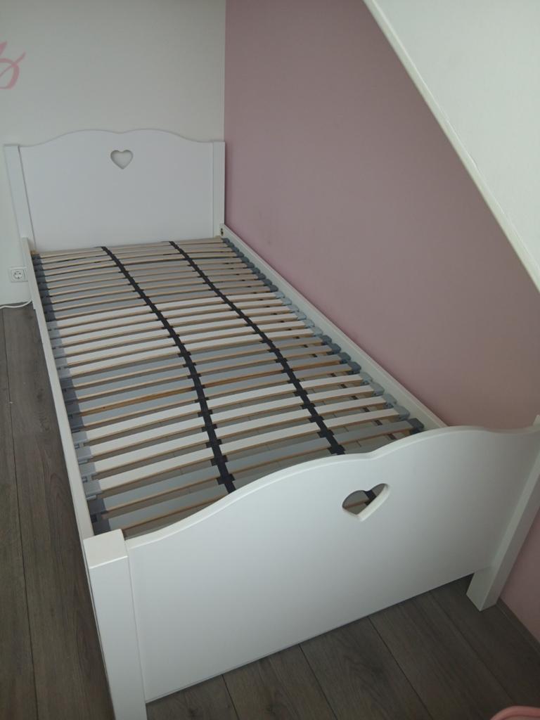 Wit kinderbed met lade en lattenbodem, Ophalen, Gebruikt, 70 tot 85 cm, Lattenbodem