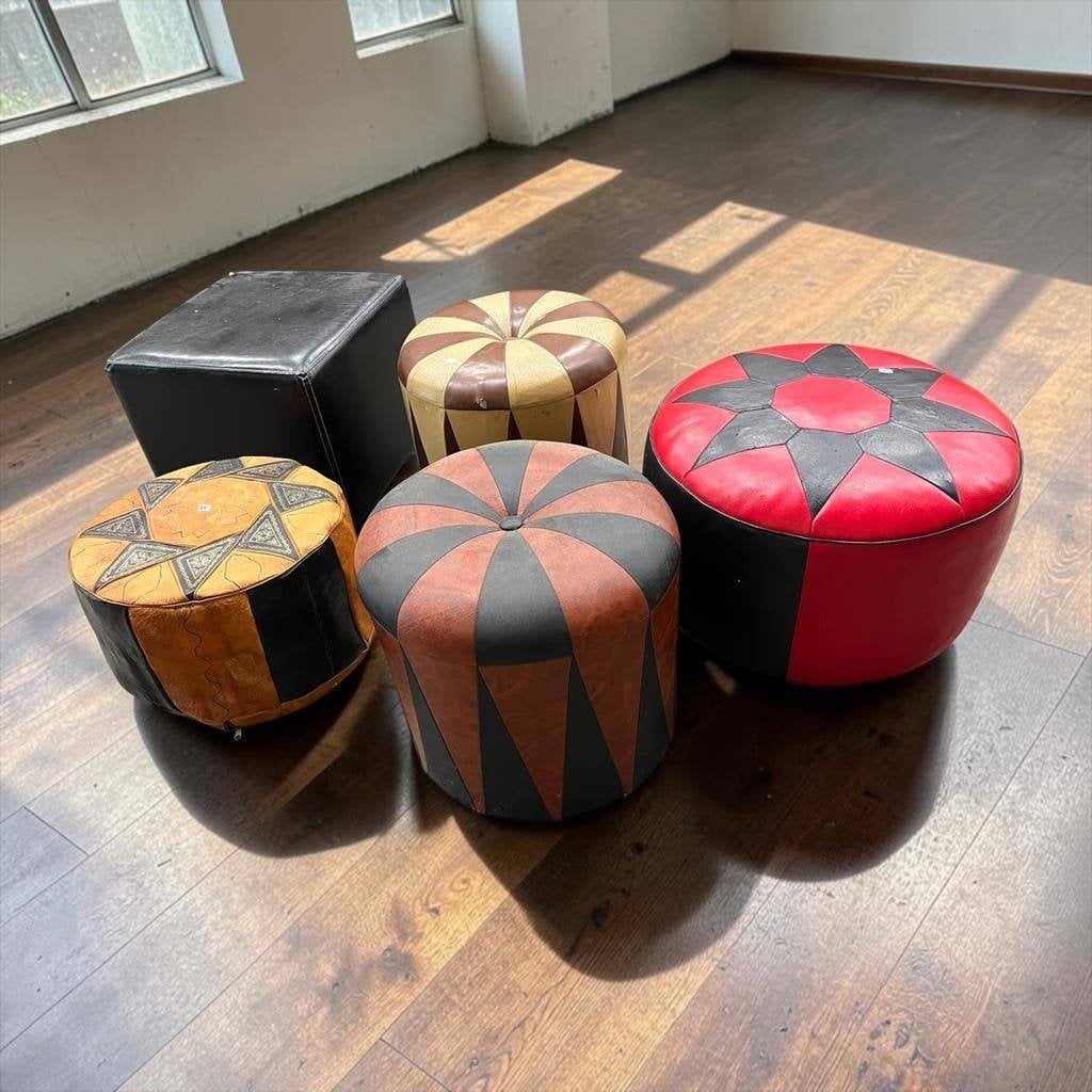 Vintage patchwork poef / voetbank / kruk seventies, Ophalen, Minder dan 50 cm, Gebruikt, Rond
