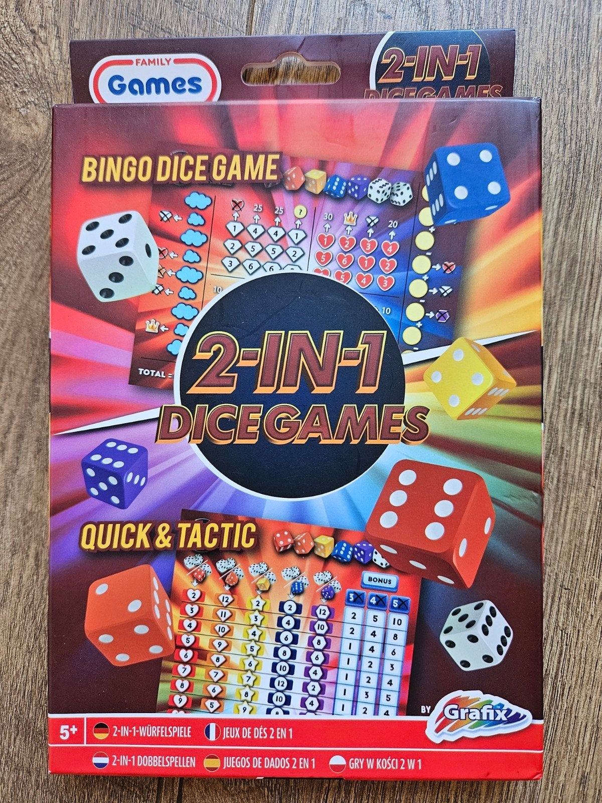 Bingo Dice Game - 2-in-1 Dobbelspellen Quick & Tactic, Ophalen of Verzenden, Zo goed als nieuw, Grafix, Vijf spelers of meer