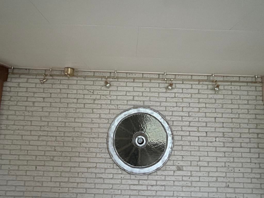 Gouden plafondspots met rail - Halogeen verlichting, Ophalen, Halogeen, Gebruikt, Metaal of Aluminium