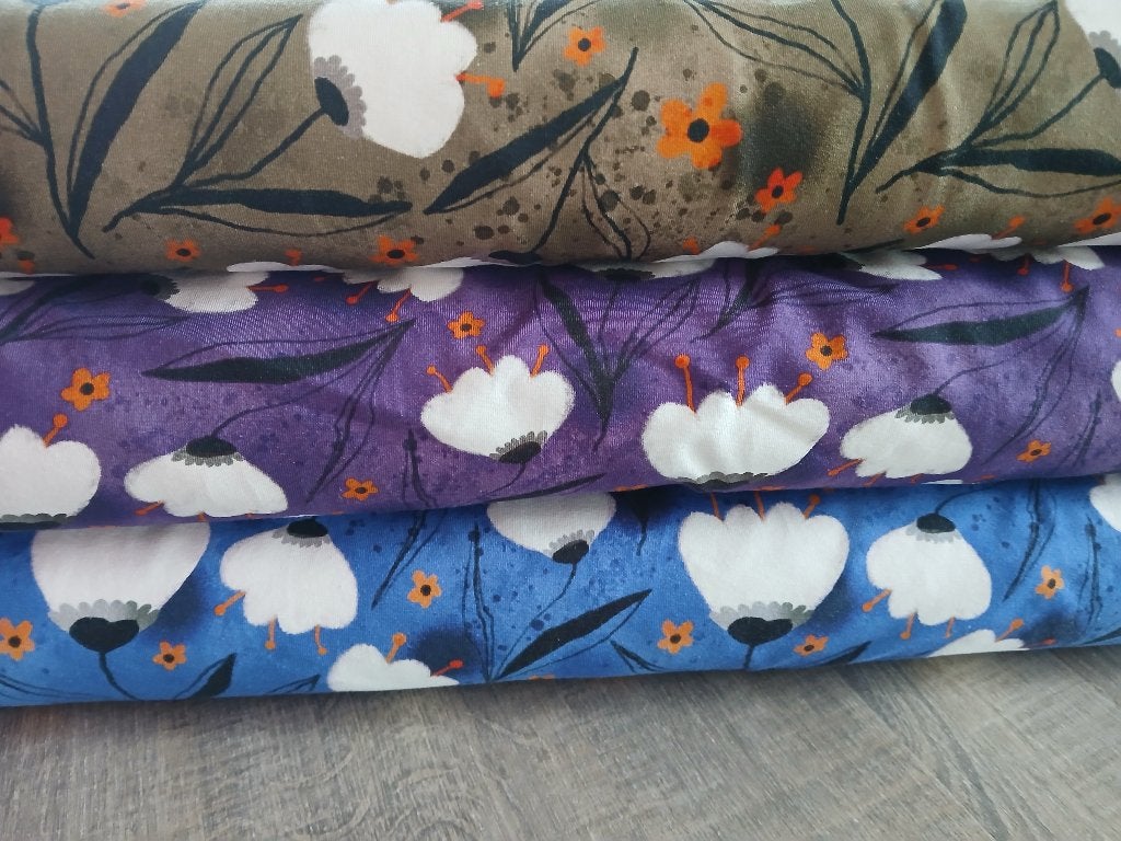 COUPONS : jersey stof met tulpen print., Hobby en Vrije tijd, Stoffen en Lappen, Overige kleuren, 120 cm of meer, Nieuw, Ophalen of Verzenden