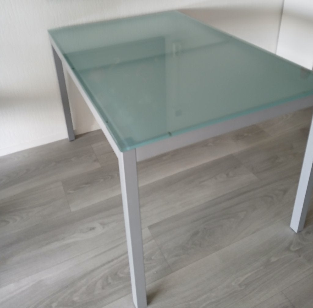 Glazen eettafel, Huis en Inrichting, Tafels | Eettafels, Ophalen, Gebruikt, 100 tot 150 cm, 50 tot 100 cm