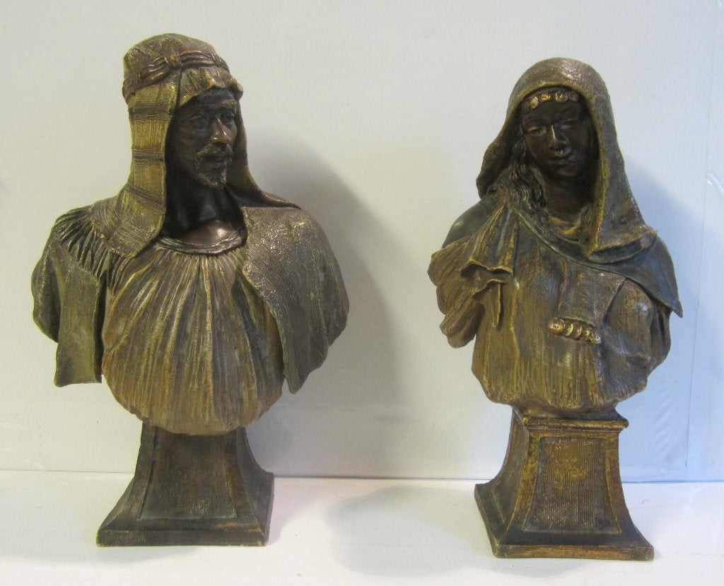 Antique pair terra cotta Orientaal, GOLDSCHEIDER, ca 1880, Antiek en Kunst, Verzenden, Buste, Europa, 20 - 50 cm